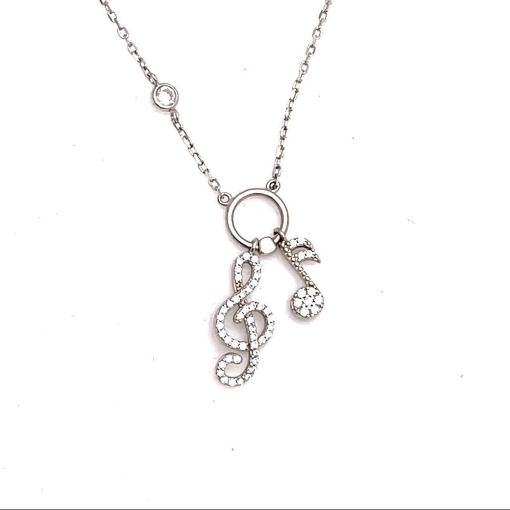 Music necklace notes silver color with rhinestones